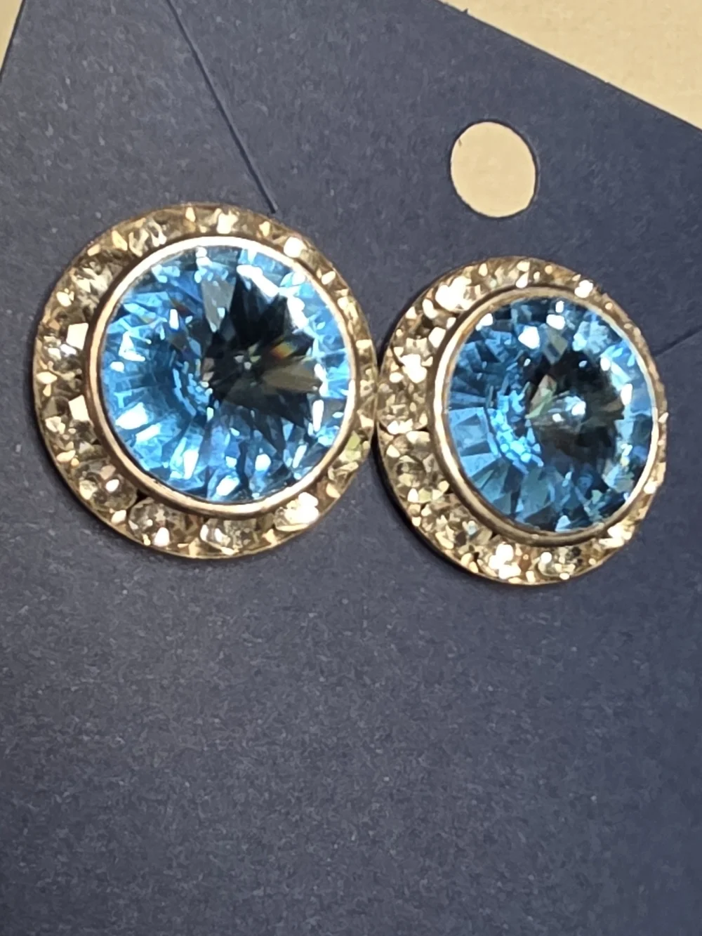 Blue Crystal Halo Stud Earrings - Women's Jewelry